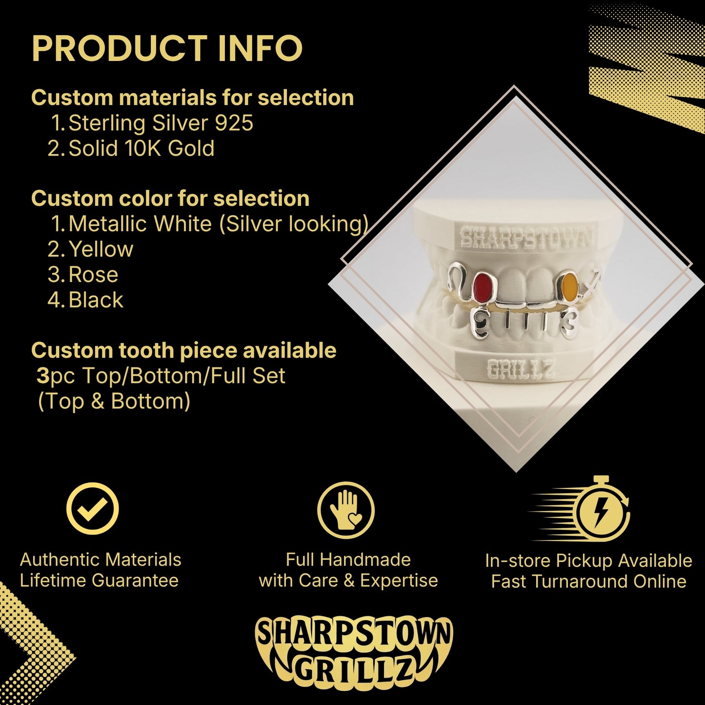 Silver 925 open face bar grillz with custom numbers 2, 0, 0, 3 and colored enamel stone details.
