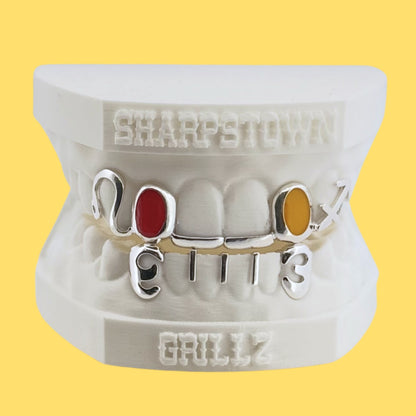 Custom-made year 2003 open face grillz available in premium Silver 925 and 10K Gold options.