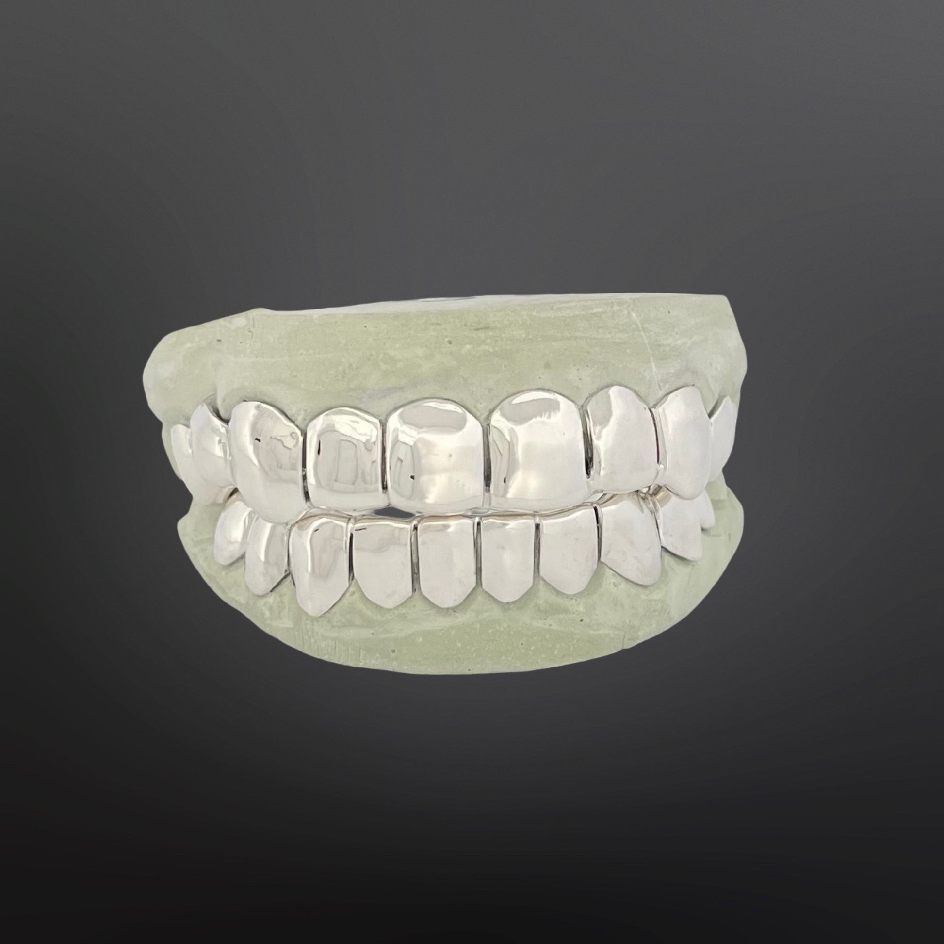Classic 16-tooth full set solid silver grillz for hip-hop streetwear style