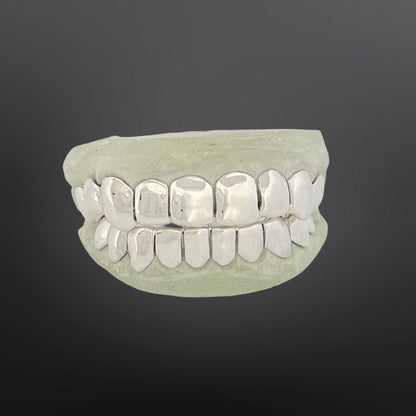Classic 16-tooth full set solid silver grillz for hip-hop streetwear style