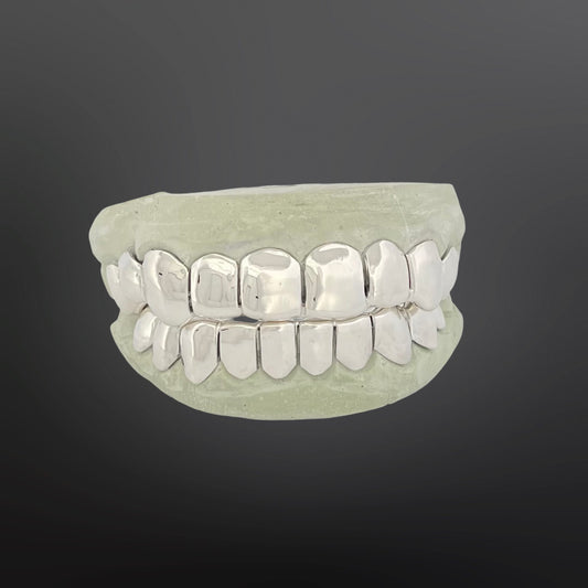 Classic 16-tooth full set solid silver grillz for hip-hop streetwear style