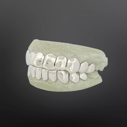 High polish plain solid silver grillz full set for top and bottom teeth
