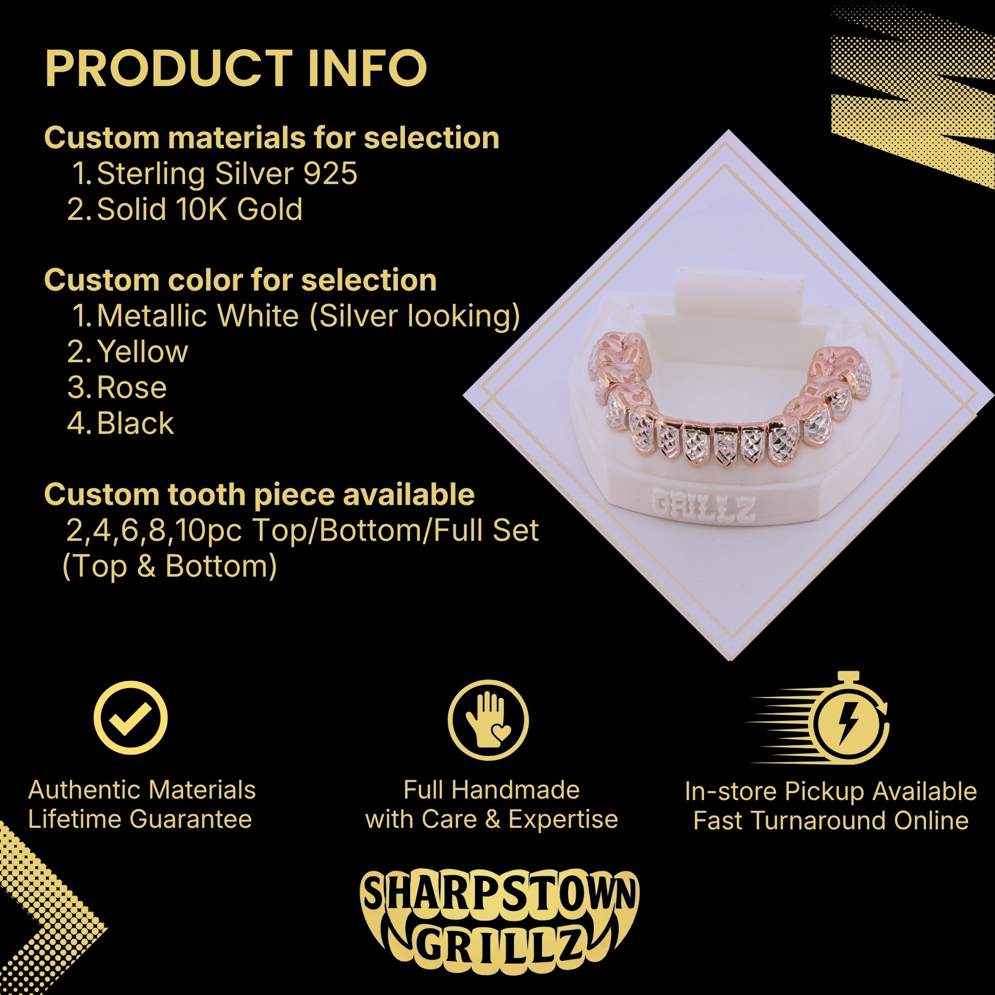 Custom 10K Gold iced diamond grillz full set fitted on upper and lower teeth cast.