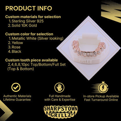 Custom 10K Gold iced diamond grillz full set fitted on upper and lower teeth cast.