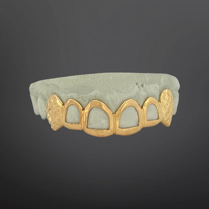 Plain Open Face Four Front Teeth And Diamond Cut And Diamond Dust Solid Fangs Silver Yellow