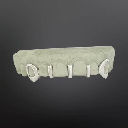 Open Face Fangs And Three Plain Gap Fill Spacers Six Teeth Top Set Silver
