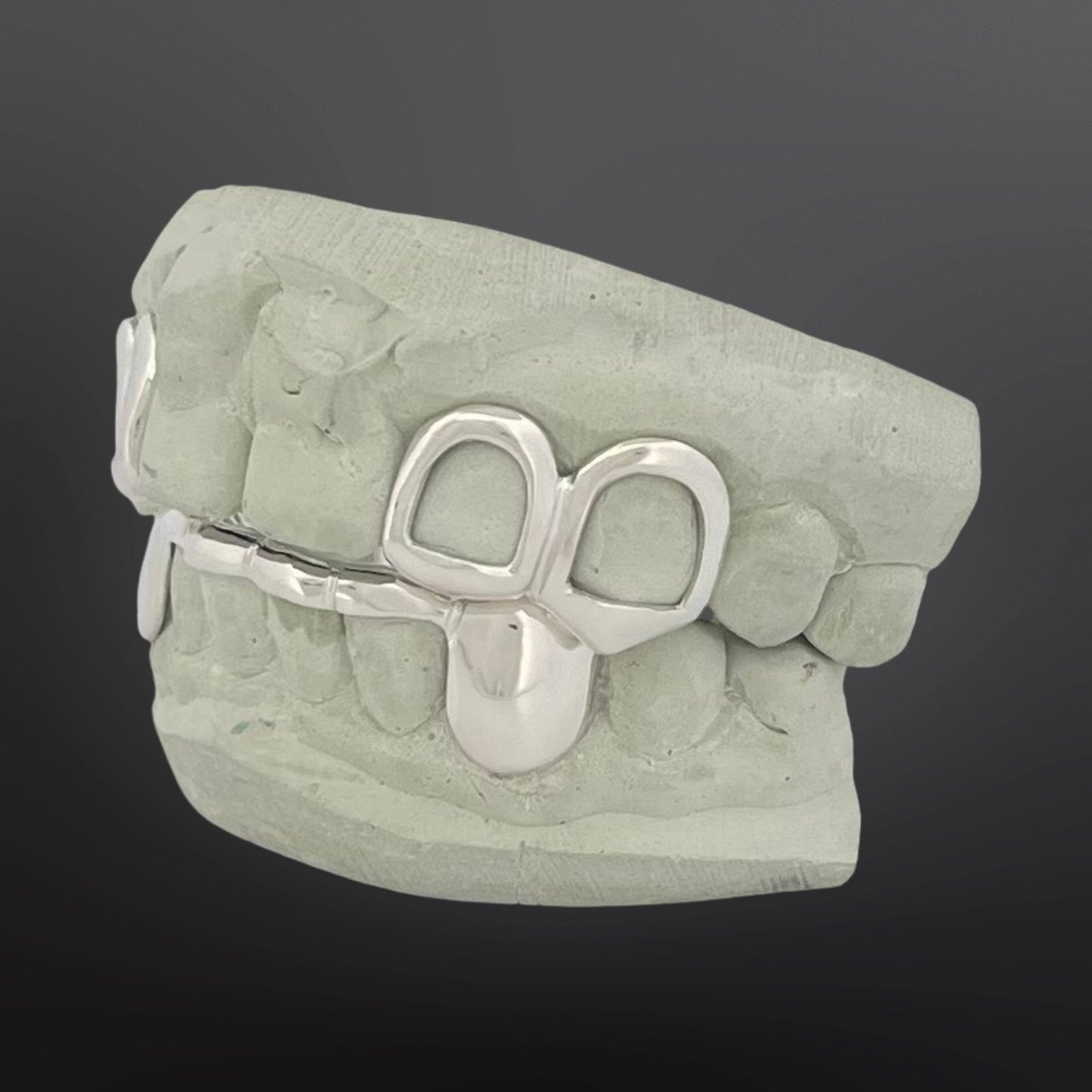 Open Face With Back Bar Four Teeth Top And Solid Fangs With Tip Cover Bar Six Teeth Bottom Full Set Silver