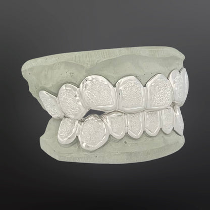 Solid Plain Frames And Diamond Dust Center Eight Top Eight Bottom Full Set Silver