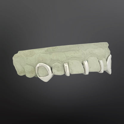 Open Face Fangs And Three Plain Gap Fill Spacers Six Teeth Top Set Silver