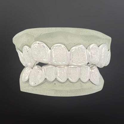 Solid Plain Frames And Diamond Dust Center Eight Top Eight Bottom Full Set Silver