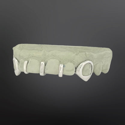 Open Face Fangs And Three Plain Gap Fill Spacers Six Teeth Top Set Silver