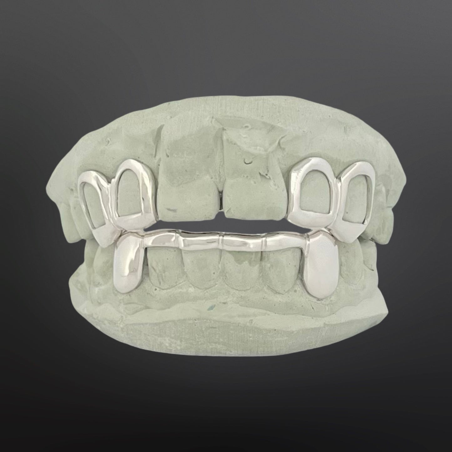 Open Face With Back Bar Four Teeth Top And Solid Fangs With Tip Cover Bar Six Teeth Bottom Full Set Silver