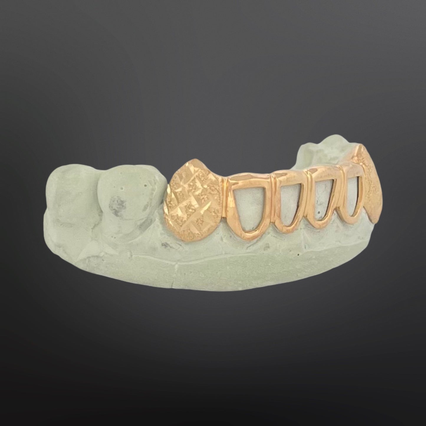 Solid Plain Open Face With Solid Diamond Cut And Diamond Dust Fangs Six Teeth Bottom Set Silver