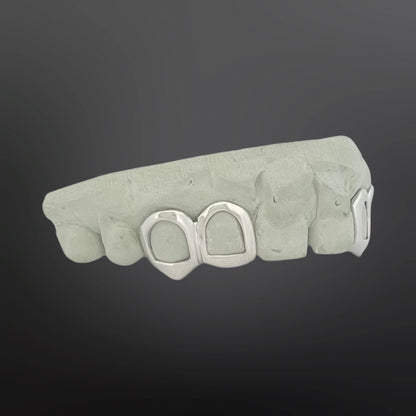 Open Face With Back Bar Four Teeth Top Set silver
