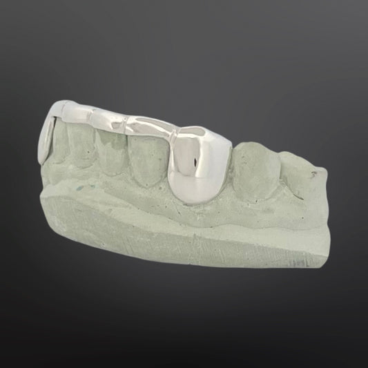 Solid Plain Fangs And Tip Cover Bar Six Teeth Bottom Set Silver