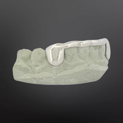 Solid Plain Fangs And Tip Cover Bar Six Teeth Bottom Set Silver