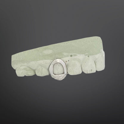 Open Face Fangs And Diamond Cut Tips With Back Bar Two Teeth Top Silver