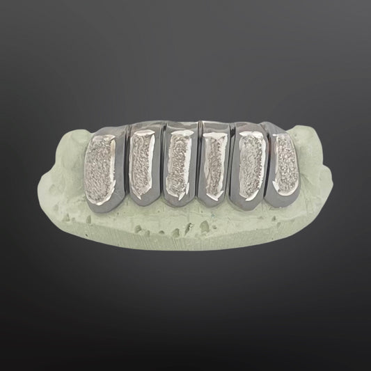 Solid Black Frames And White Diamond Dust Center Six Teeth Bottom Set Silver