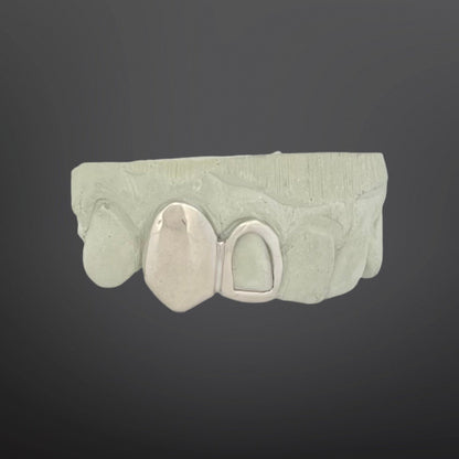 Solid Plain Fang And Open Face Two Teeth Top Set Silver