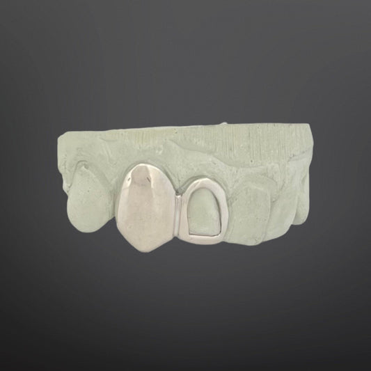 Solid Plain Fang And Open Face Two Teeth Top Set Silver