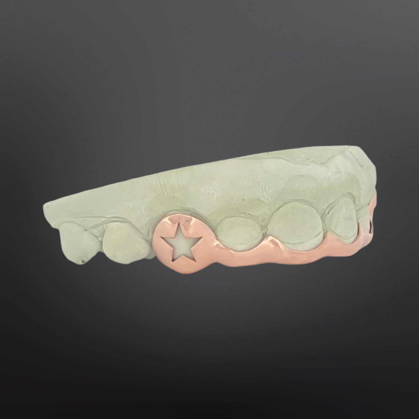 Open Star And Open Face Heart On Fangs And Curved Tip Cover Bar Six Teeth Top Silver Rose