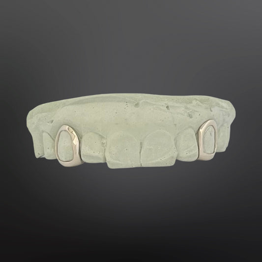 Solid Plain Open Face Fangs With Back Bar Silver