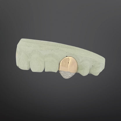 Two Tone Yellow Fangs And White Diamond Cut Tips With Back Bar Natural Gold