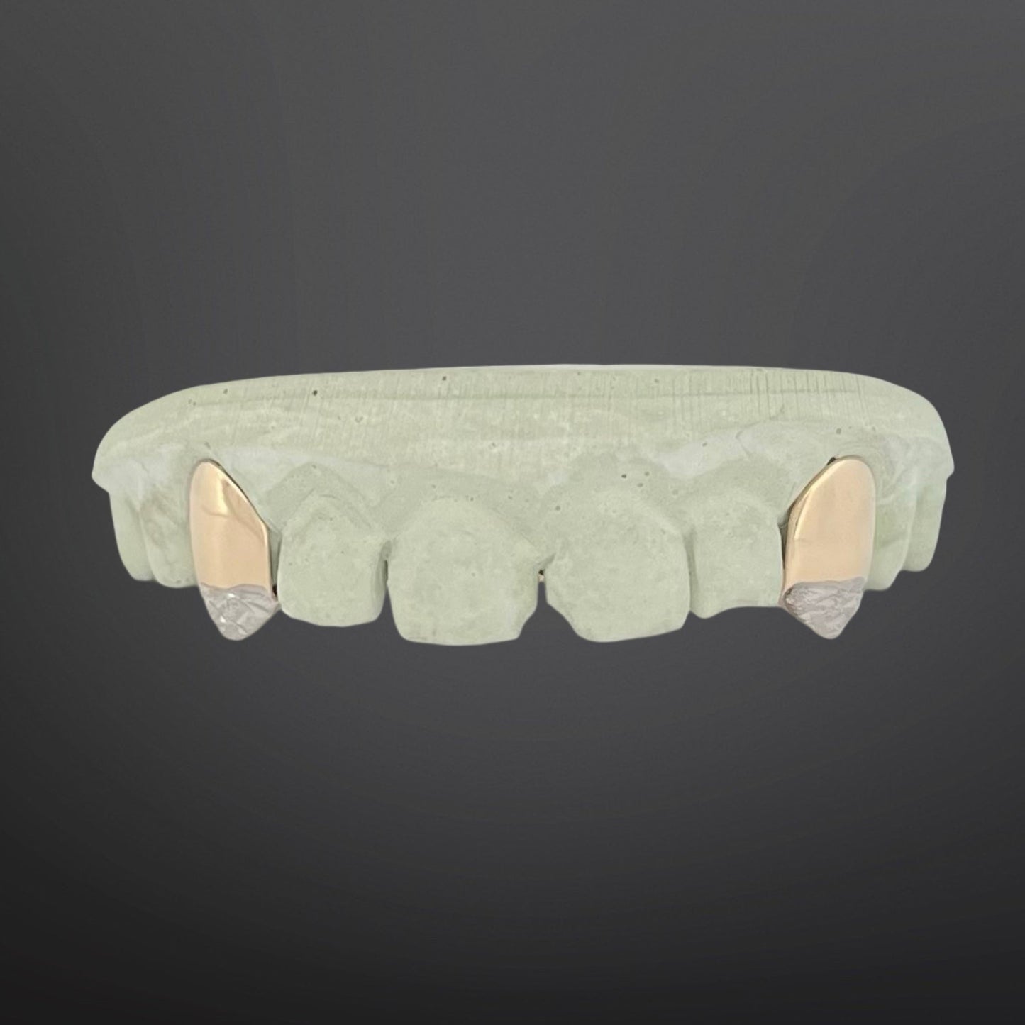 Two Tone Yellow Fangs And White Diamond Cut Tips With Back Bar Natural Gold