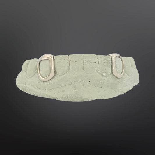 Solid Plain Open Face Fangs With Back Bar Silver