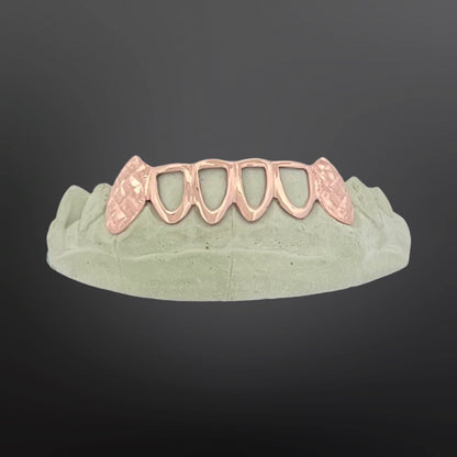 Diamond Dust And Diamond Cuts Fangs And Open Face Six Teeth Bottom Set Silver Rose