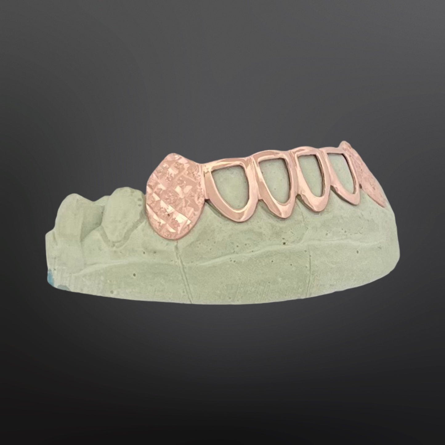 Diamond Dust And Diamond Cuts Fangs And Open Face Six Teeth Bottom Set Silver Rose