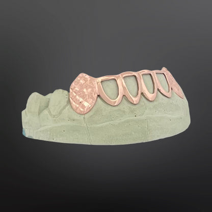 Diamond Dust And Diamond Cuts Fangs And Open Face Six Teeth Bottom Set Silver Rose