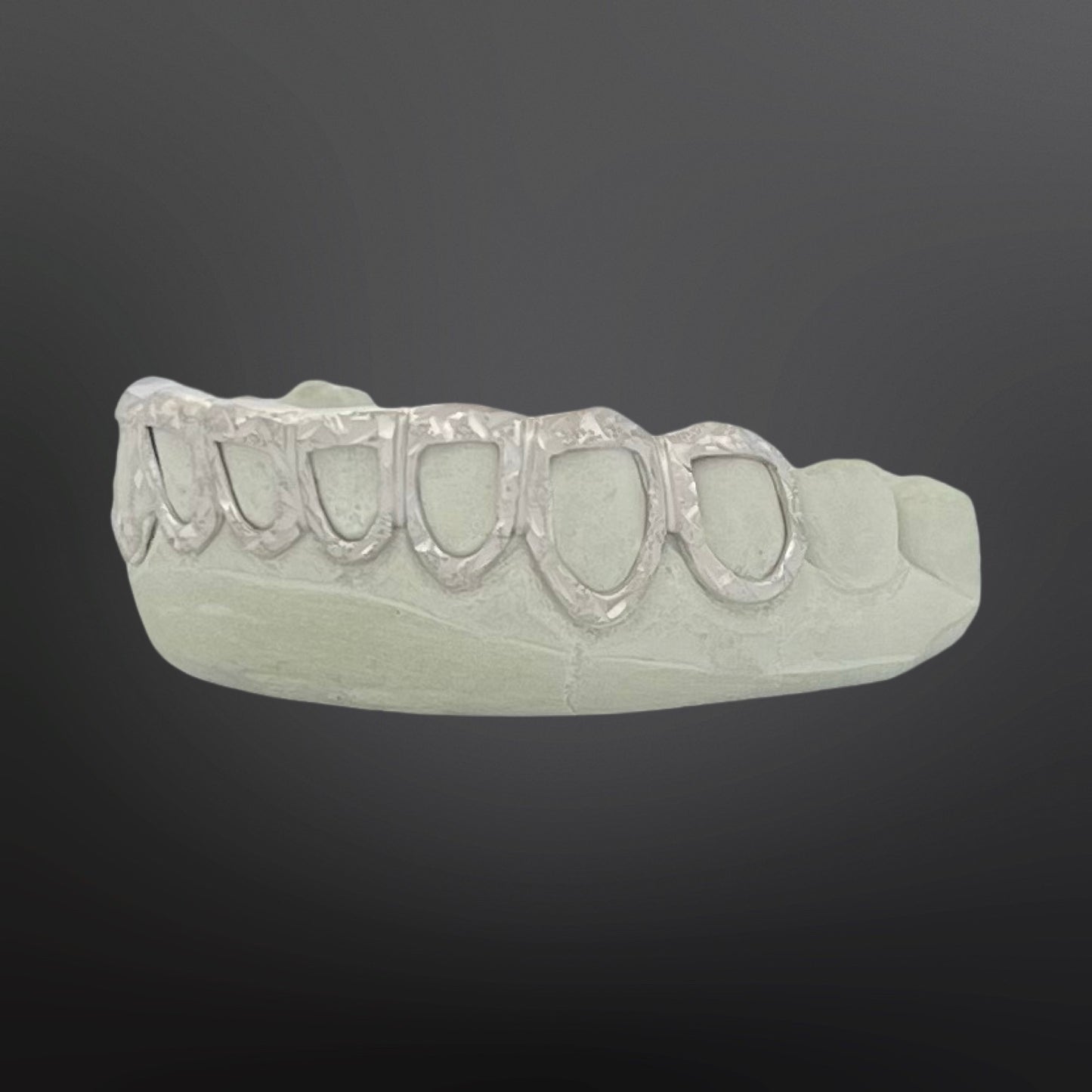 Diamond Cut And Diamond Dust Open Face Eight Teeth Bottom Set Silver