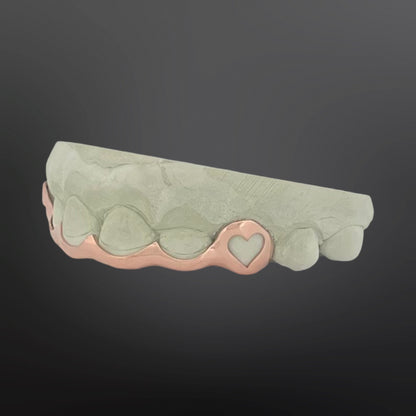 Open Star And Open Face Heart On Fangs And Curved Tip Cover Bar Six Teeth Top Silver Rose