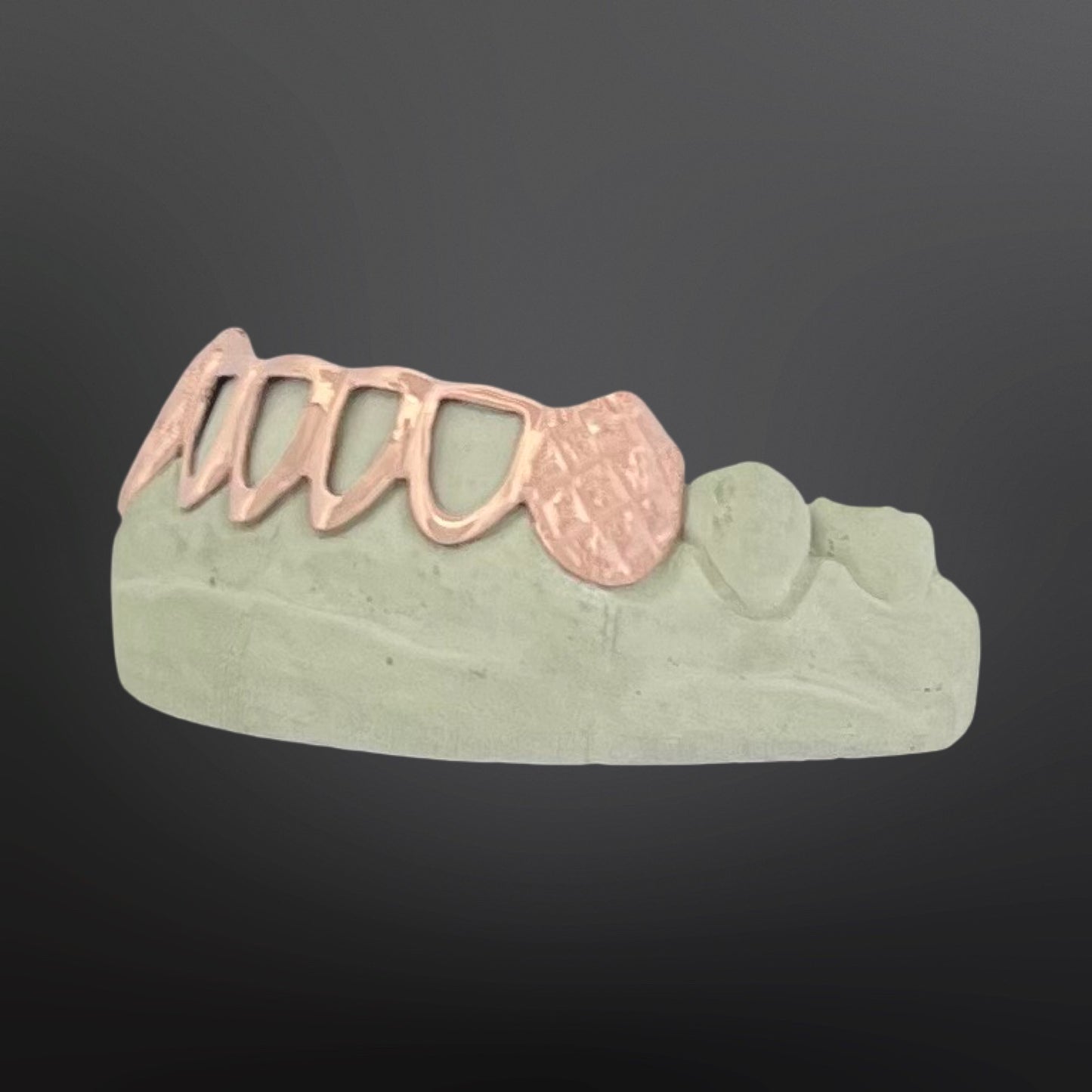 Diamond Dust And Diamond Cuts Fangs And Open Face Six Teeth Bottom Set Silver Rose