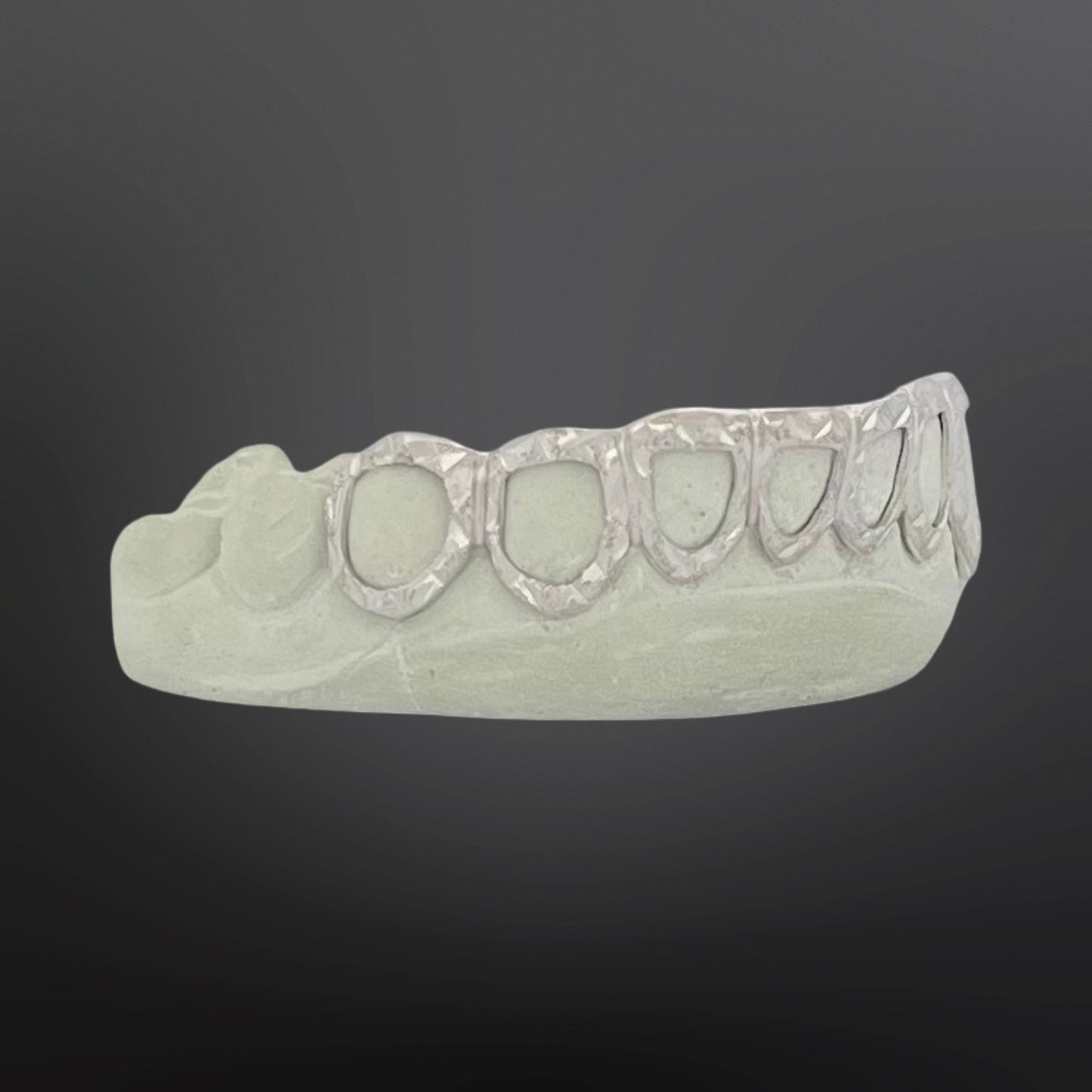 Diamond Cut And Diamond Dust Open Face Eight Teeth Bottom Set Silver