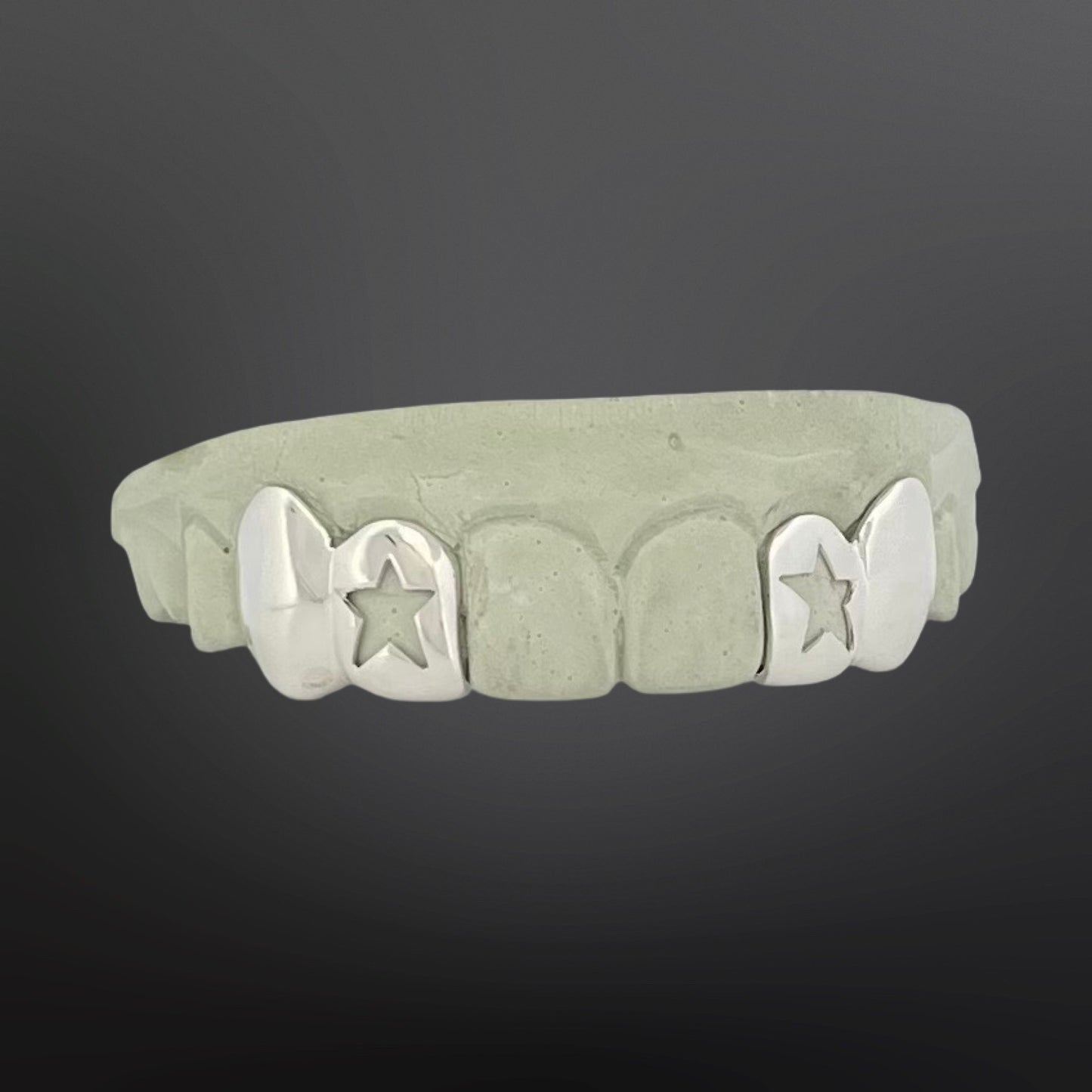 Star Open Face And Solid Plain Four Teeth Top Set With Back Bar Silver