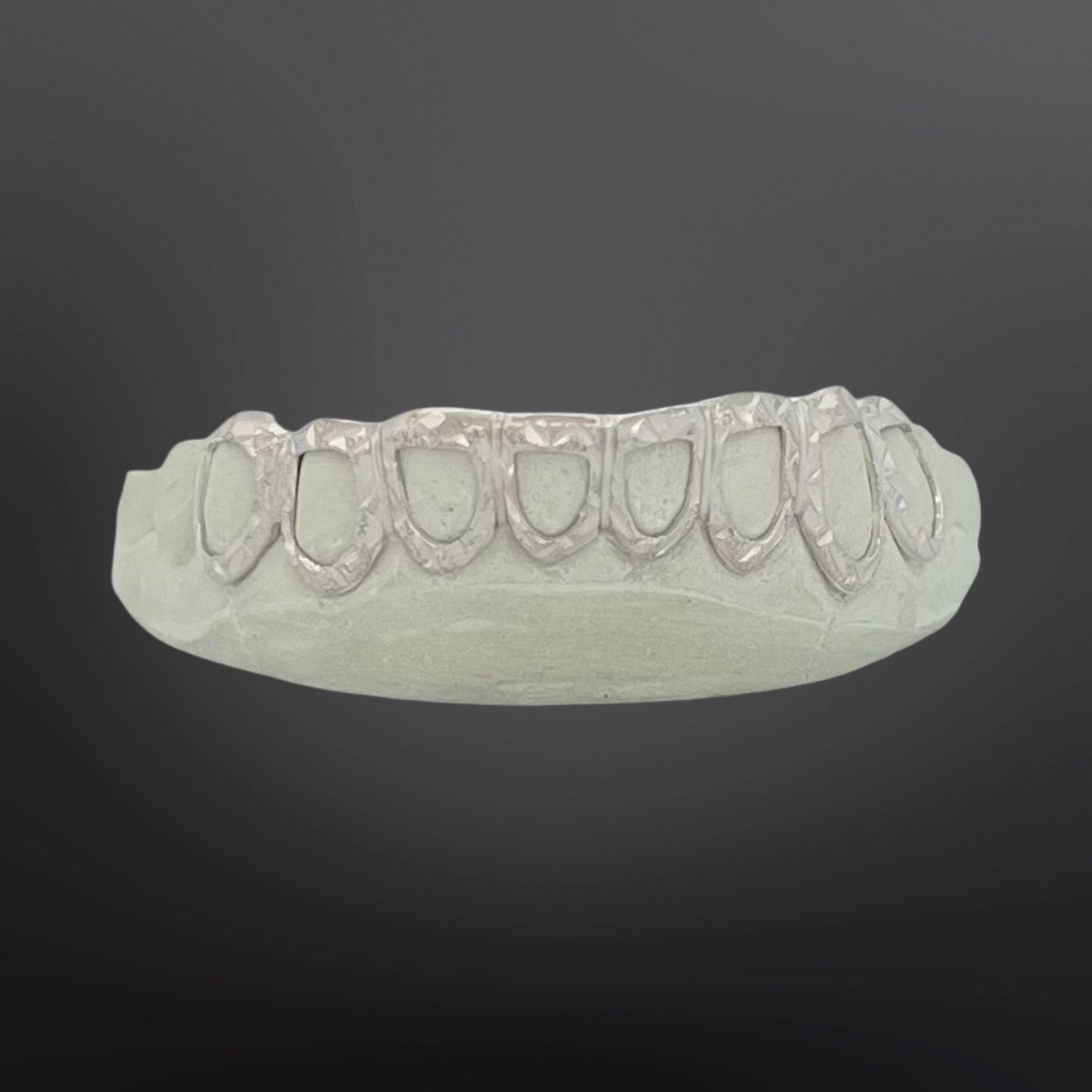 Diamond Cut And Diamond Dust Open Face Eight Teeth Bottom Set Silver