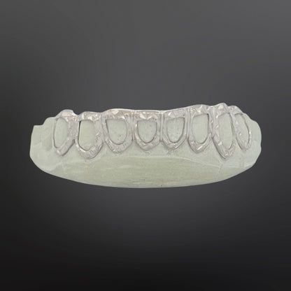 Diamond Cut And Diamond Dust Open Face Eight Teeth Bottom Set Silver