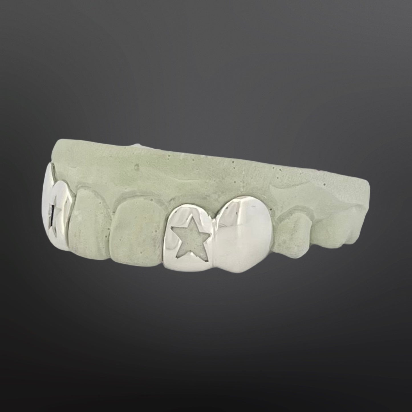 Star Open Face And Solid Plain Four Teeth Top Set With Back Bar Silver