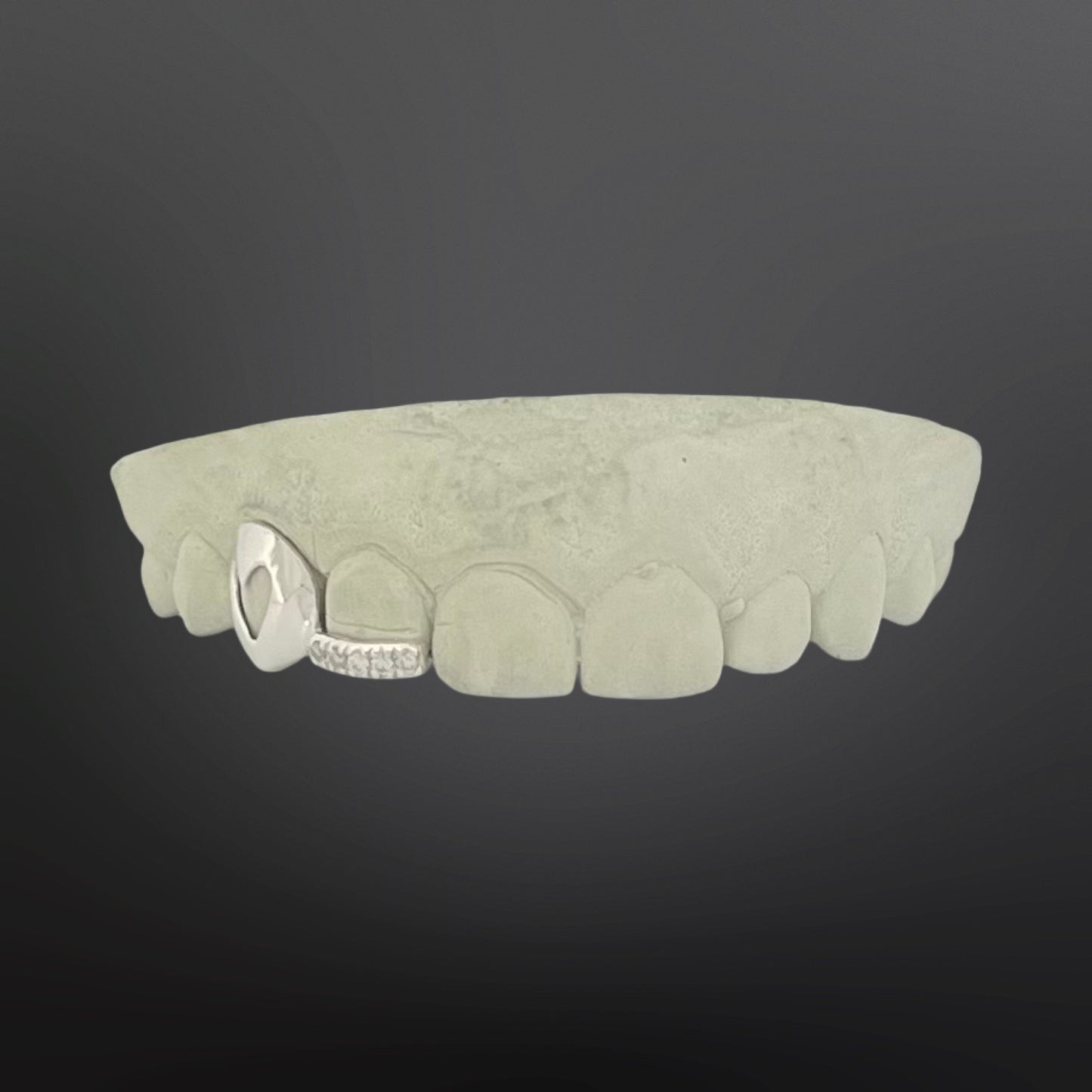 Iced Out Tip Cover And Heart Open Face Two Teeth Top Silver