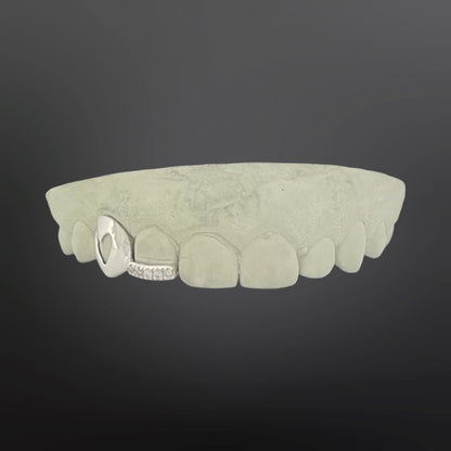 Iced Out Tip Cover And Heart Open Face Two Teeth Top Silver