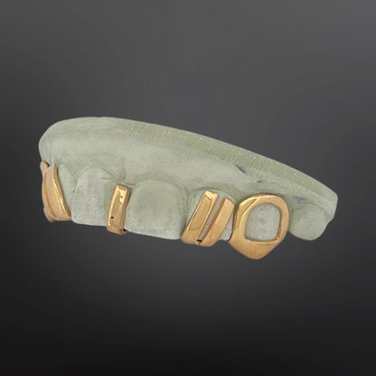 Open Face Fangs And Wing Design And Gap Space Filler Four Teeth Top Set Silver Yellow