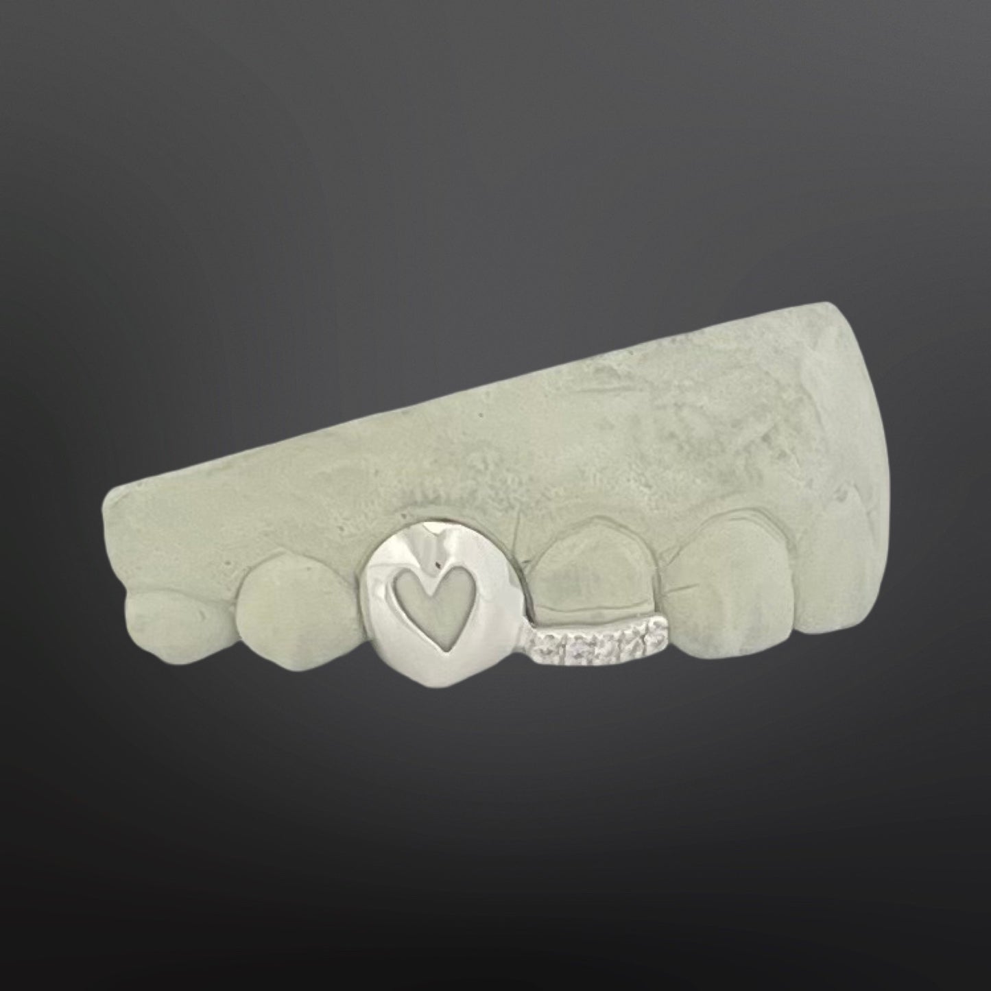 Iced Out Tip Cover And Heart Open Face Two Teeth Top Silver