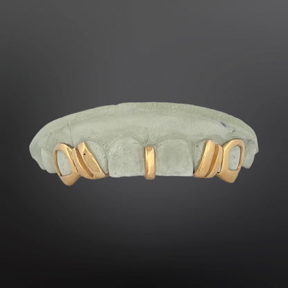 Open Face Fangs And Wing Design And Gap Space Filler Four Teeth Top Set Silver Yellow