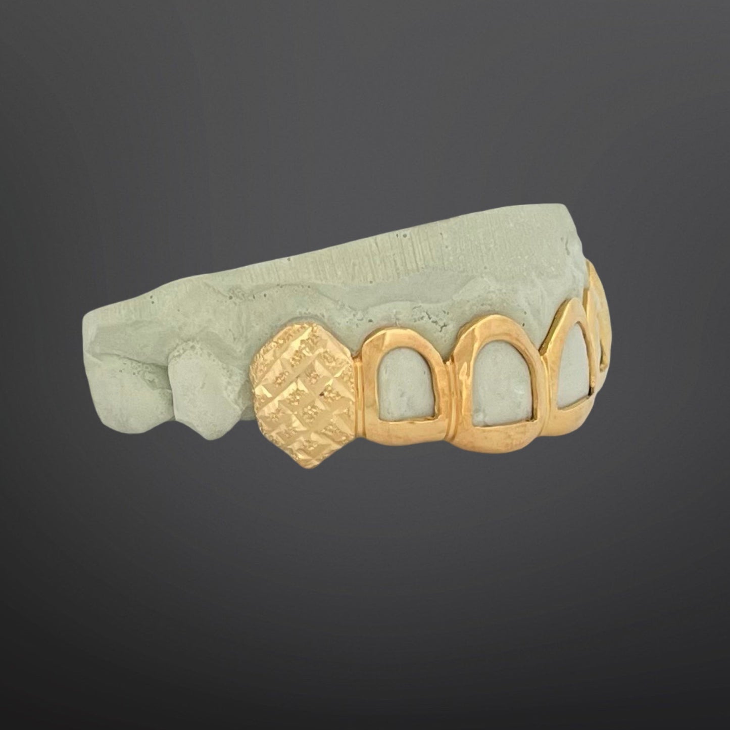 Plain Open Face Four Front Teeth And Diamond Cut And Diamond Dust Solid Fangs Silver Yellow