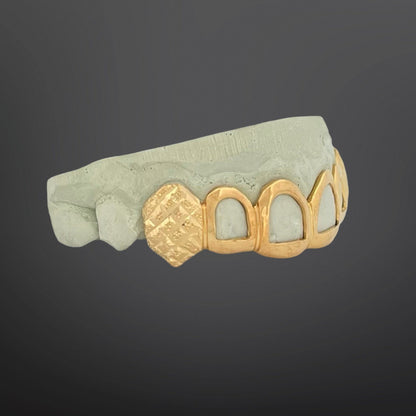 Plain Open Face Four Front Teeth And Diamond Cut And Diamond Dust Solid Fangs Silver Yellow